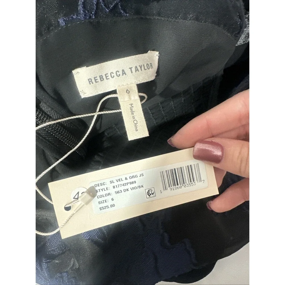 NWT$525 Rebecca Taylor [ 6 ] Velvet & Organza Floral Jumpsuit Violet Black Q1260